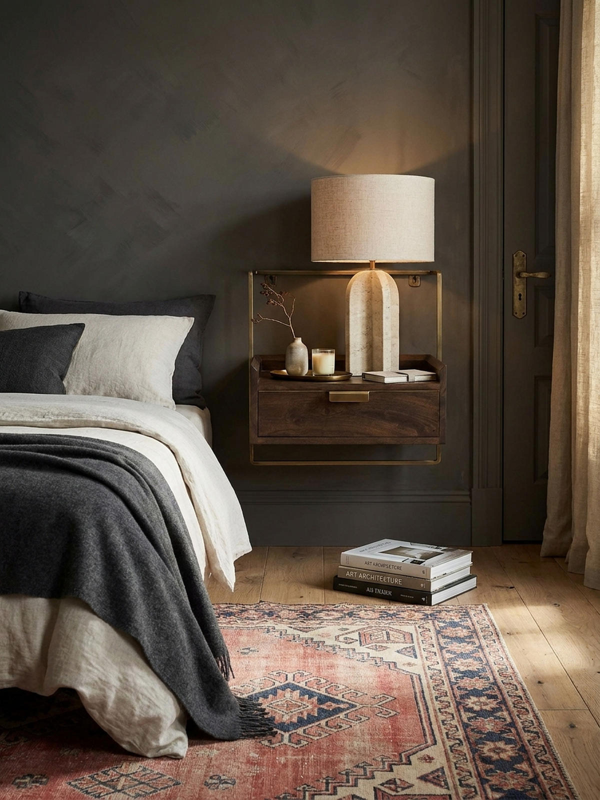 NACHTTISCH Mango Massivholz Wandmontage Schublade Boxspringbett, Braun 44x35x45 cm - Goldfarben/Braun, Holz/Metall (44/45/35cm) - KADIMA DESIGN