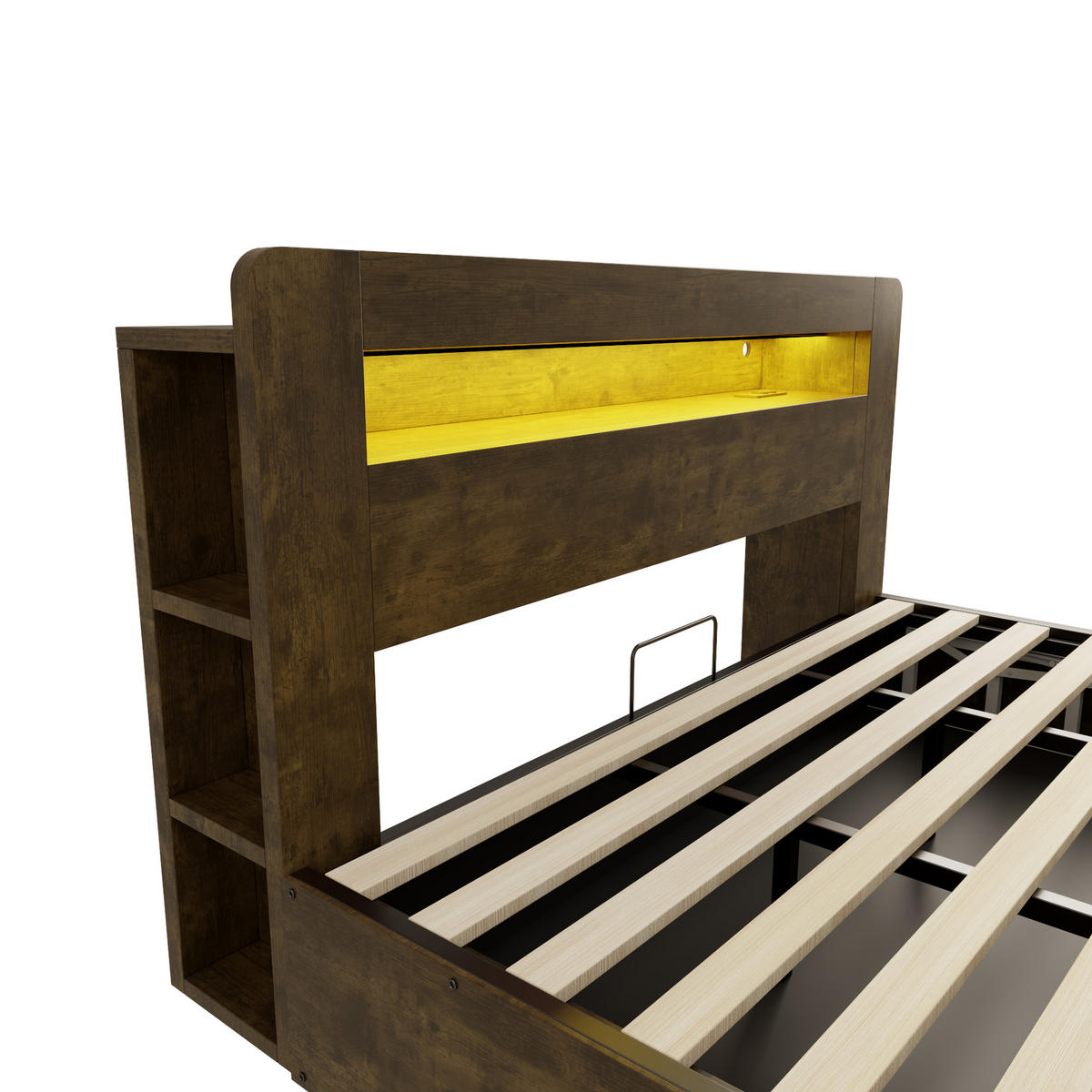 BETT 180/200 cm in Holz mit Bettkasten, LED und Steckdosen - Eichefarben, Holz/Holzwerkstoff (180/200cm) - CHICFURN