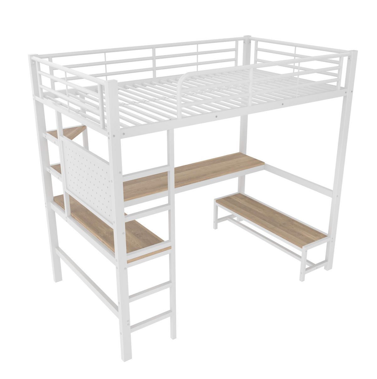 HOCHBETT 90/200 cm aus Metall und MDF mit Schreibtisch, LED und USB-C Weiß - Weiß, Metall (90/200cm) - Modenvie