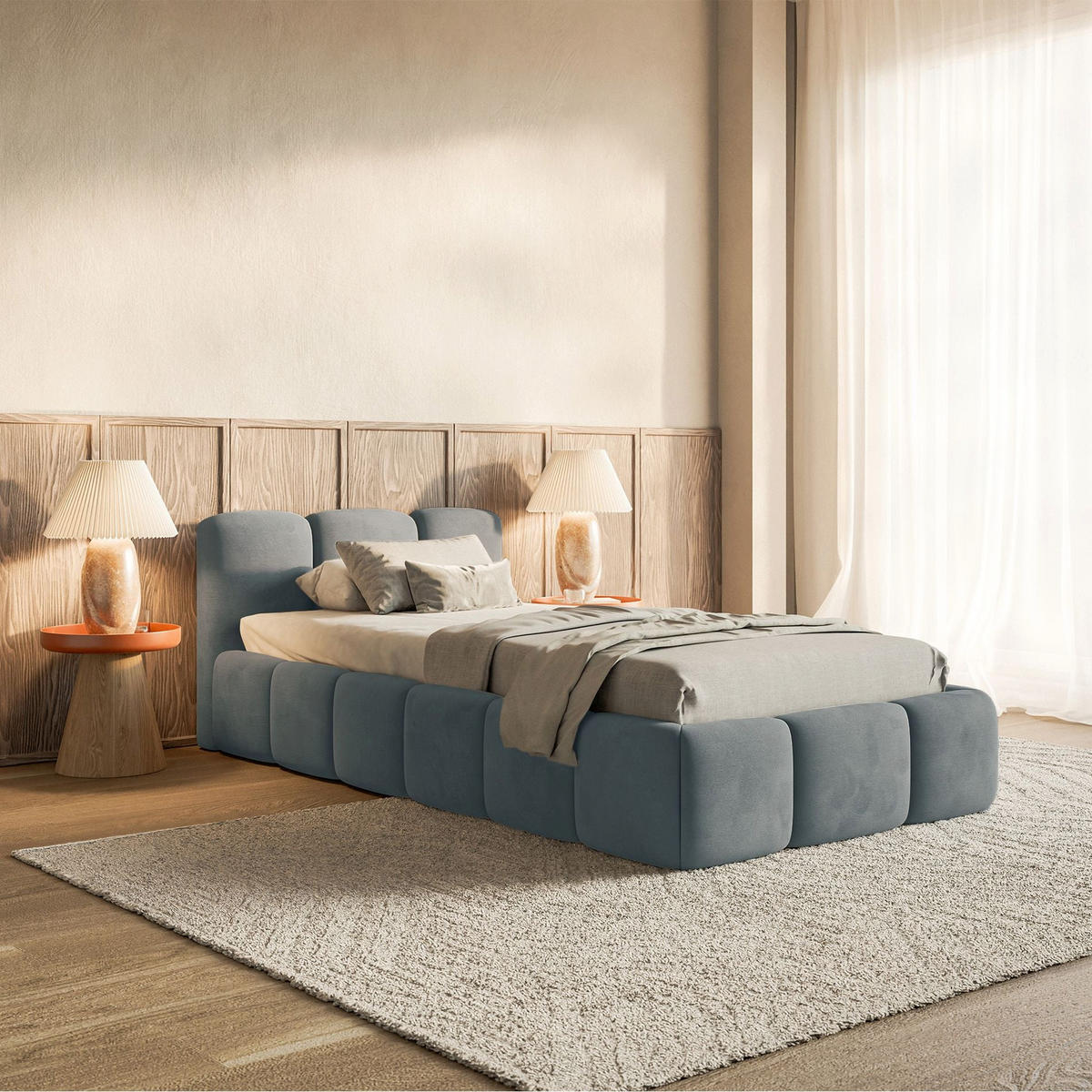 POLSTERBETT Cloudy Low Grau Samt, Bettkasten & Lattenrost, 90x200 cm - Schwarz/Grau, Kunststoff/Textil (90/200cm) - Selsey