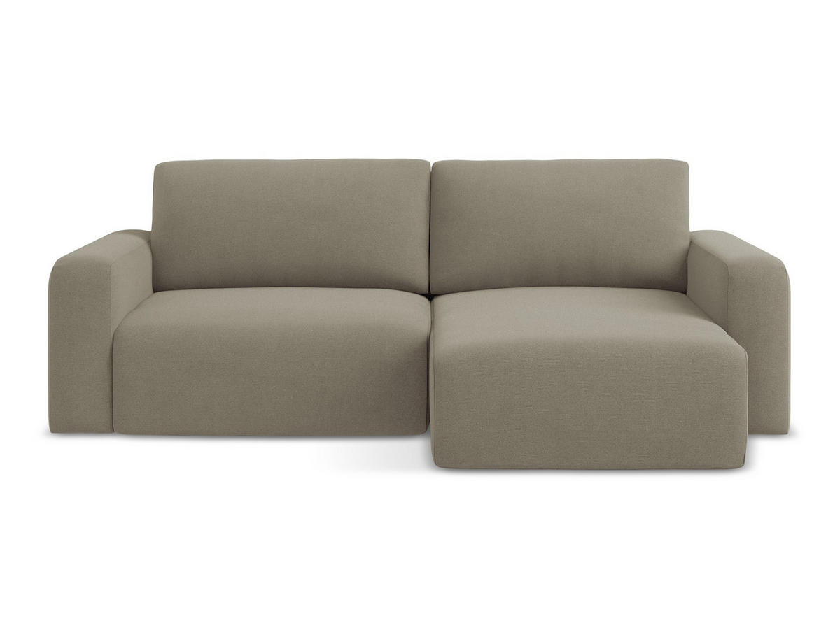 ECKSOFA mit Schlaffunktion rechts Strukturstoff Stoff Beige - Beige/Schwarz, Kunststoff/Textil (244/149cm) - Makamii