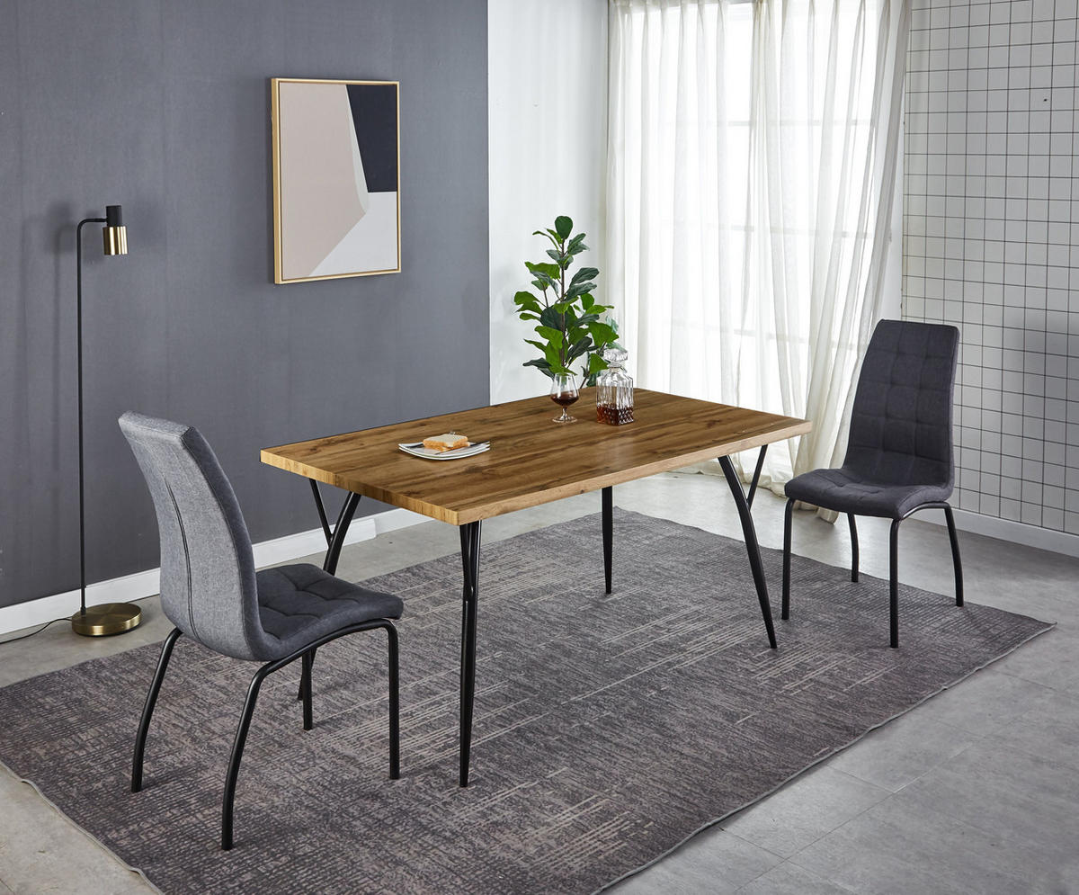 ESSZIMMERTISCH LEVI - 150x90 cm - MDF mit Eiche-Dekor, Beine Metall - Naturfarben, Metall (90/150/77cm) - TPFLiving