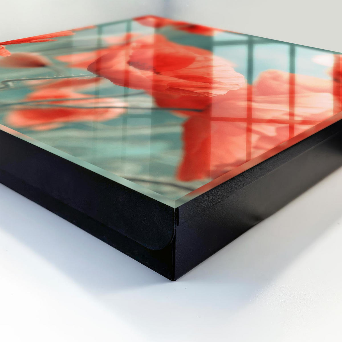 SCHLÜSSELBOX Schwarz 30x30 cm- Türöffnung nach rechts - Rote Mohnblumen - Rot, Metall (30/30/5cm) - TULUP