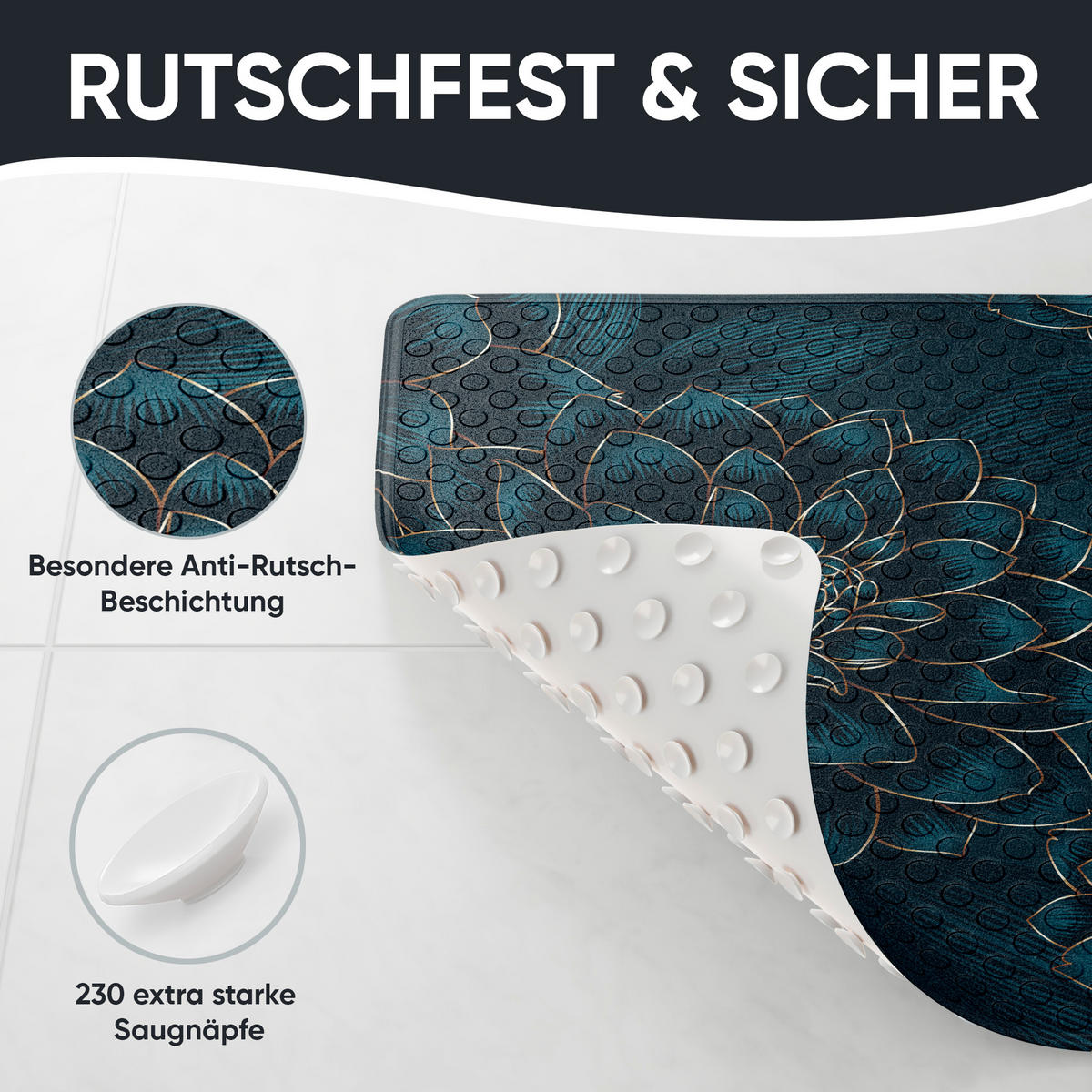 BADEMATTE Dahlien - Blau, Kunststoff (53/53cm) - Sanilo