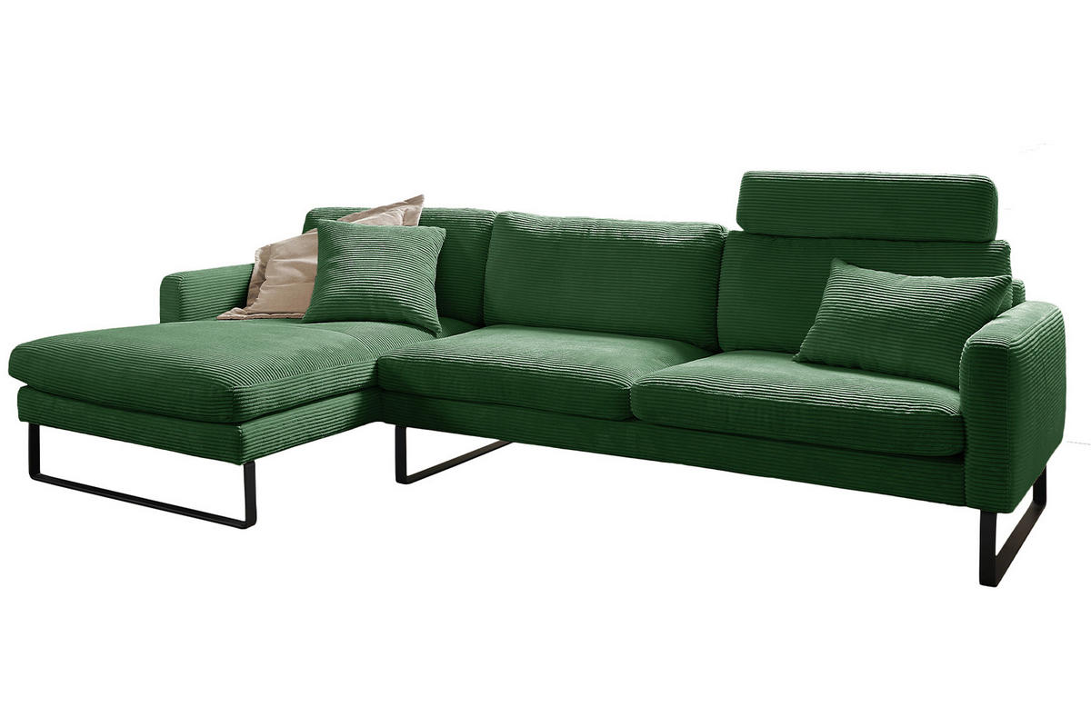 ECKSOFA RICARDA Smaragdgrün Cord - Smaragdgrün/Schwarz, Textil/Metall (298/154cm) - KAWOLA