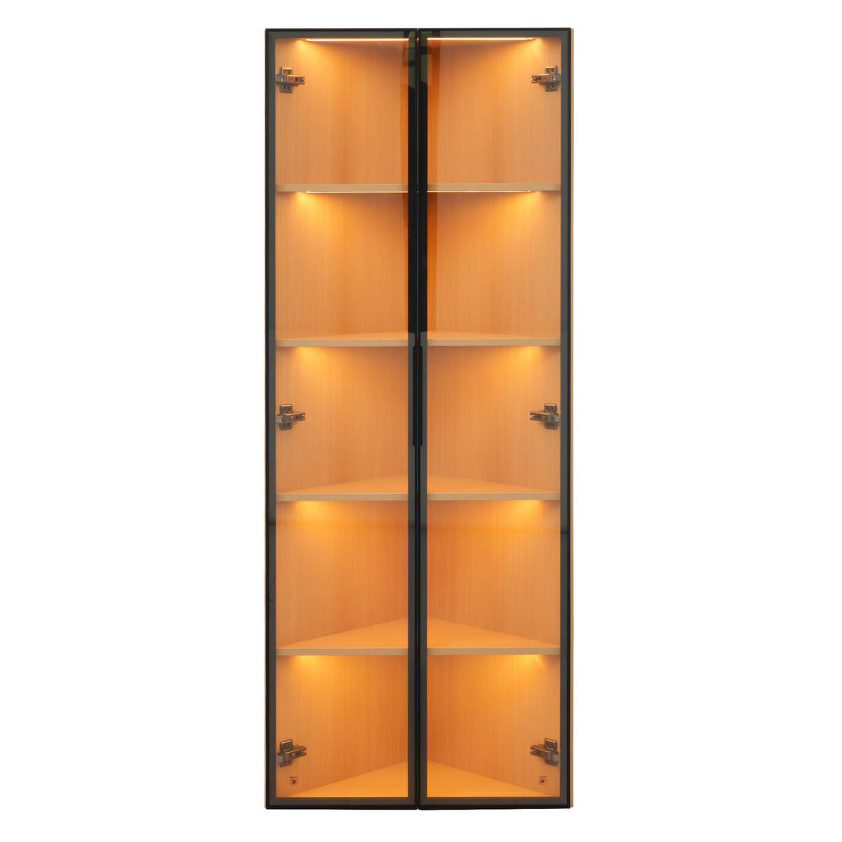 HIGHBOARD mit LED-Beleuchtung 62/35/160 cm in Eiche-Optik mit Glastür - Eichefarben, Holzwerkstoff (62/160/35cm) - BEAOK