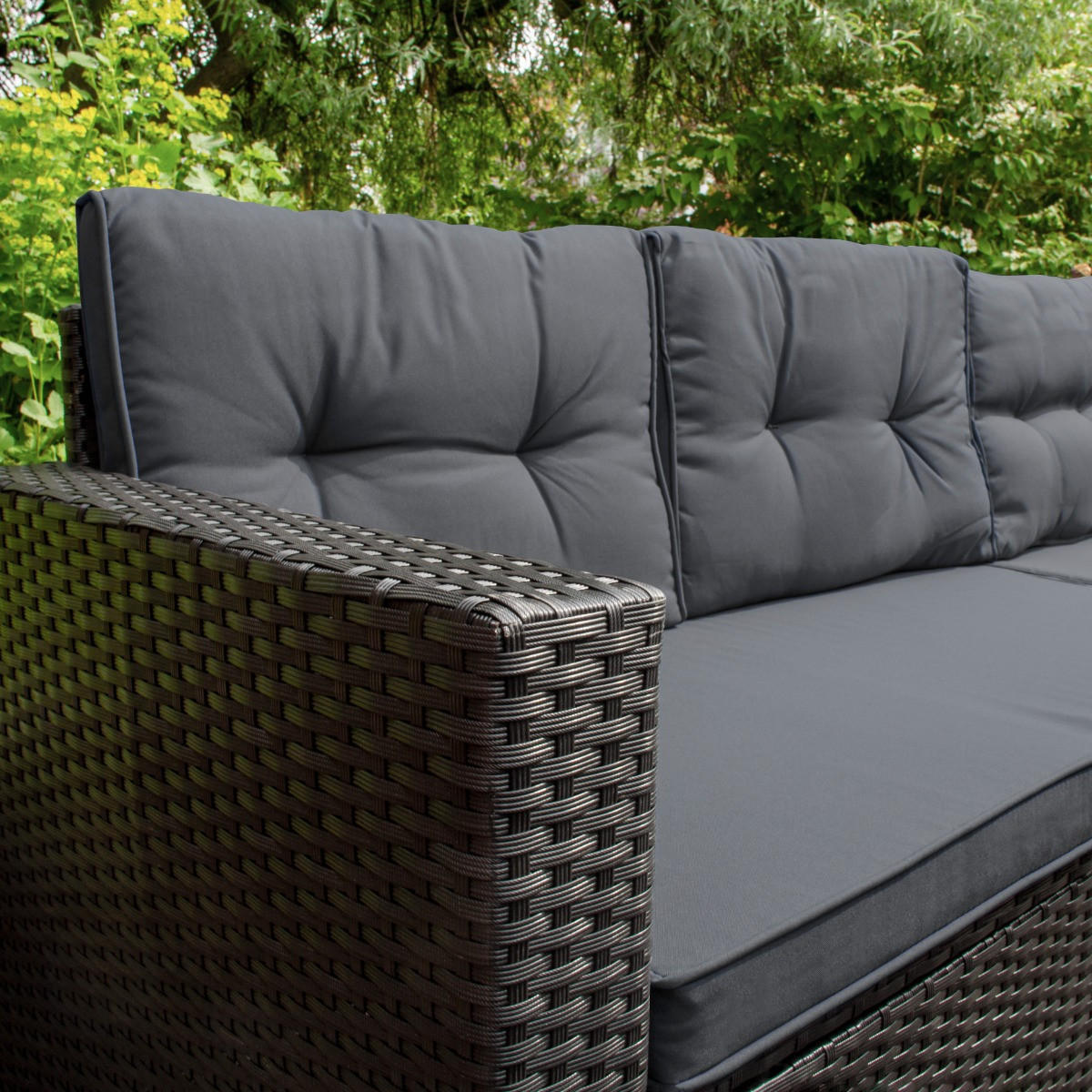 ECKGARNITUR Rattan & Kissenbox - Schwarz - Schwarz, Naturmaterialien - Monstershop