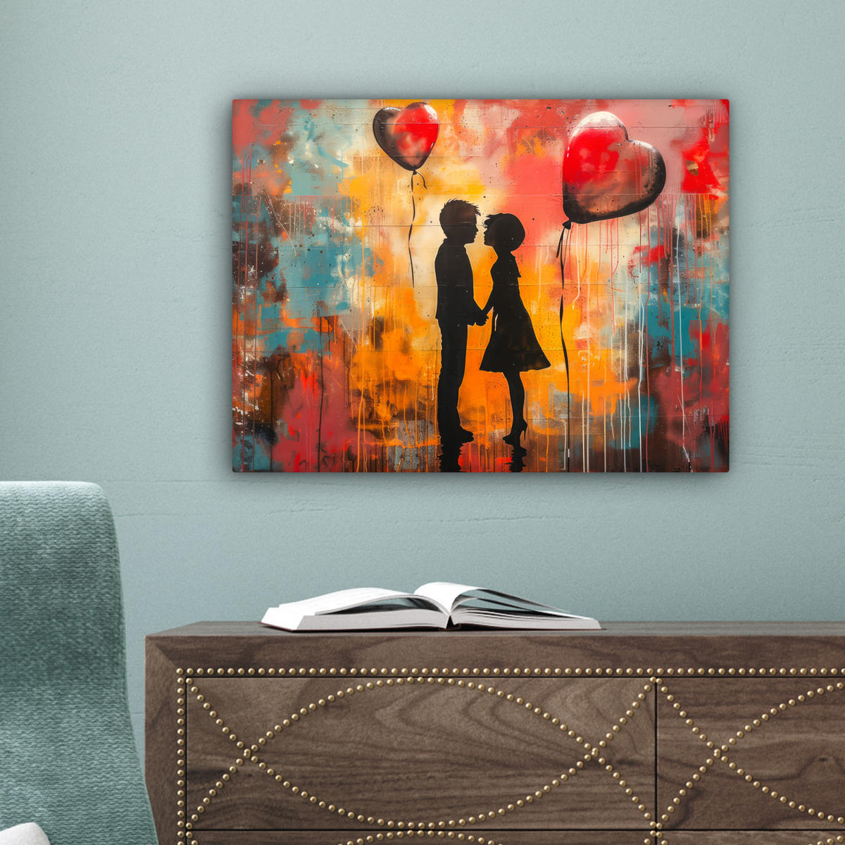 LEINWANDBILD Straßenkunst - Liebe - Graffiti - Kunst - Banksy 40x30 cm - Orange, Textil (40/30cm) - MuchoWow