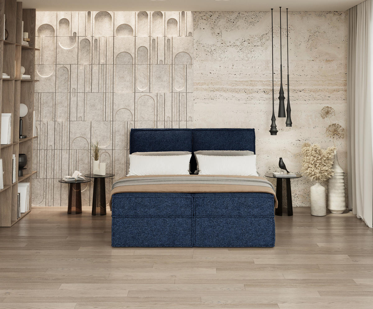 BOXBETT Bergen Marineblau 140/200 cm mit Matratze - Schwarz/Dunkelblau, Holz/Holzwerkstoff (140/200cm) - Maison de Reve