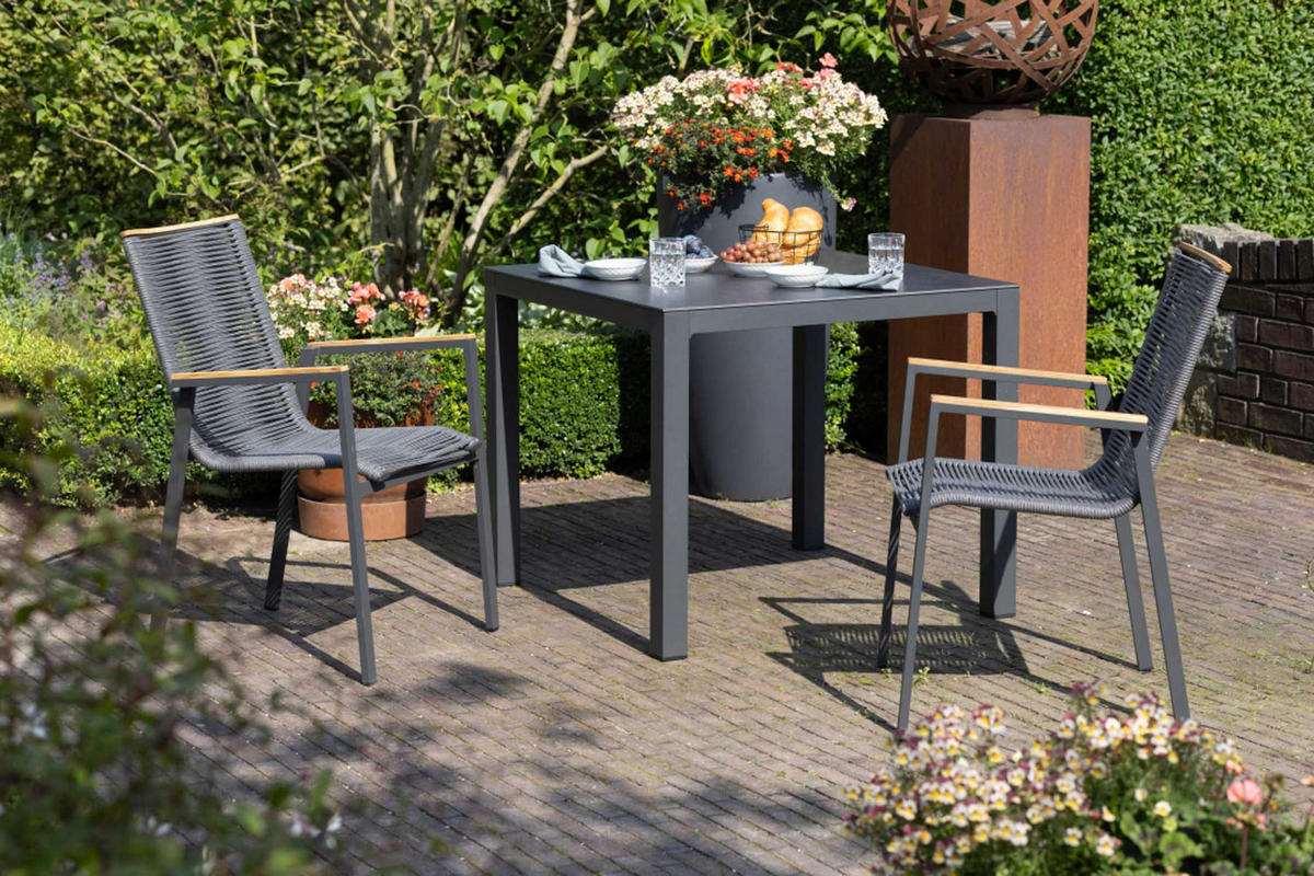 GARTENMÖBELSET Diningsessel Alicante anthrazit mit Tisch Tarifa 90x90cm - Grau, Metall - Mr. Deko