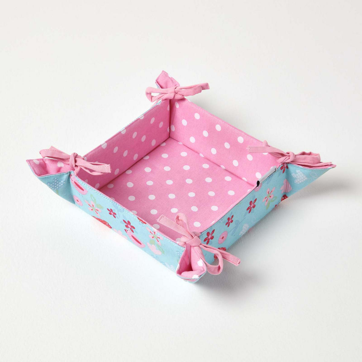 BROTKORB Vögel & Blumen – faltbar mit Wende-Design - Blau, Textil (22/7/22cm) - Homescapes