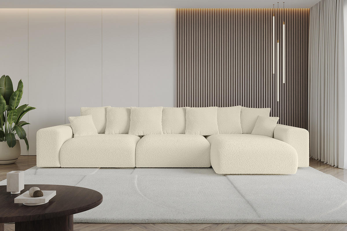 ECKSOFA Ottomane rechts ESKAR-L 364x176x84 Creme Bouclé - Creme/Schwarz, Holzwerkstoff/Kunststoff (176/364cm) - ALTDECOR