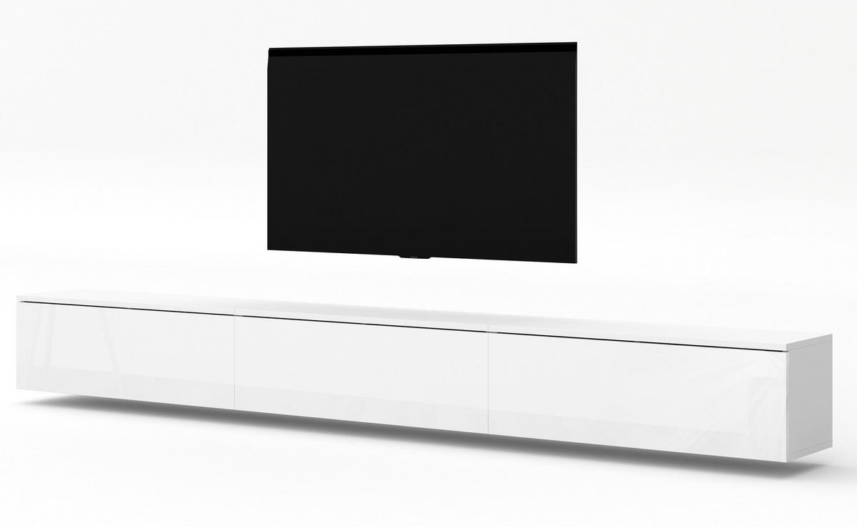 LOWBOARD Loriano 3x100 Weiß Matt, Hochglanz 300/34/32 cm – TV Bank - Weiß, Holzwerkstoff/Kunststoff (300/34/32cm) - AX Living