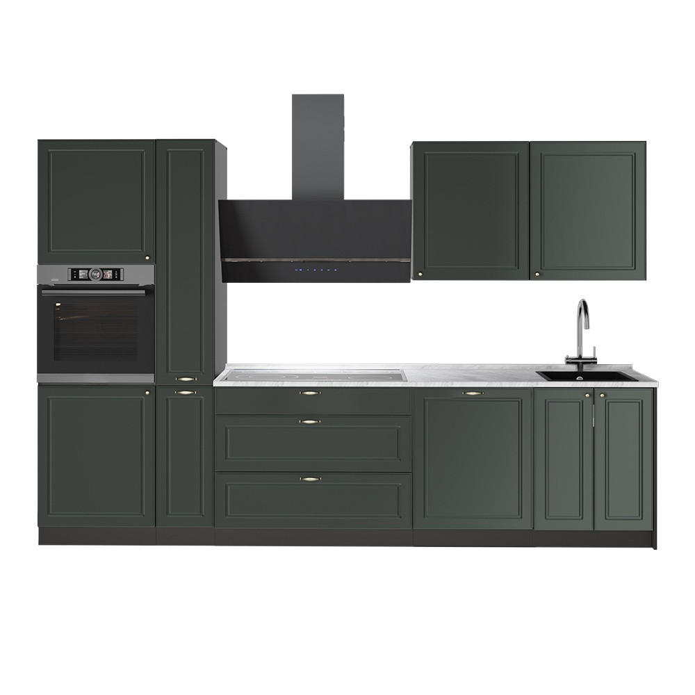 KÜCHENZEILE Fame-Line, Grün-Gold Landhaus/Anthrazit, 310 cm, AP Marmor - Anthrazit/Grün, Holzwerkstoff (310/206.8/60cm) - Vicco