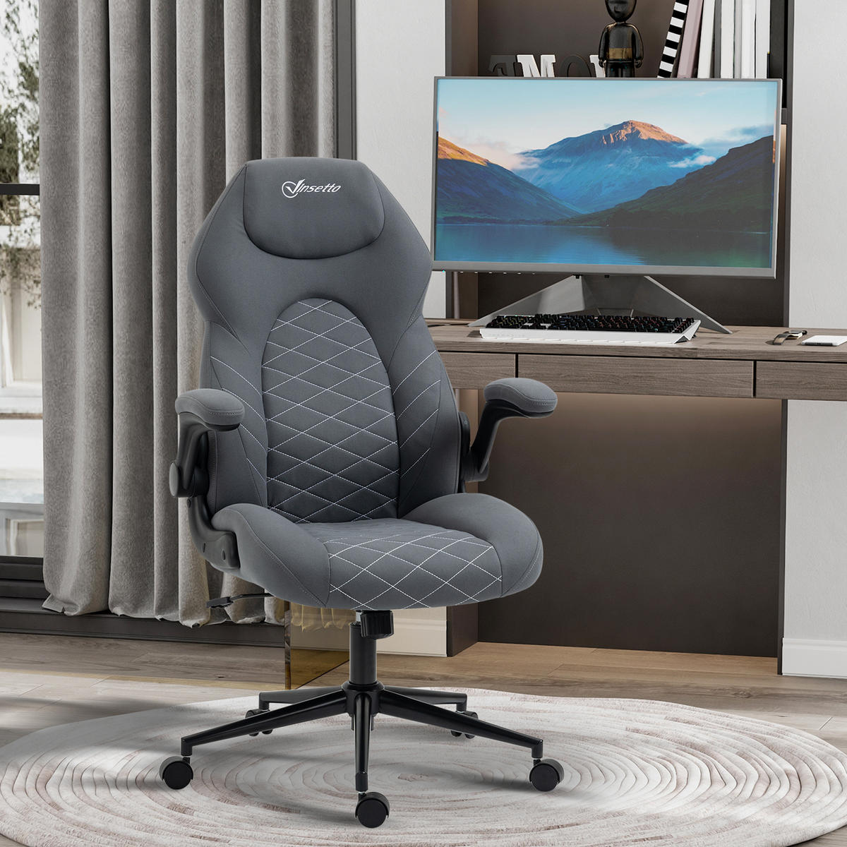 BÜROSTUHL, Ergonomischer Schreibtischstuhl, Computerstuhl mit Wippfunktion - Dunkelgrau, Kunststoff (69.5/122/65.5cm) - Vinsetto