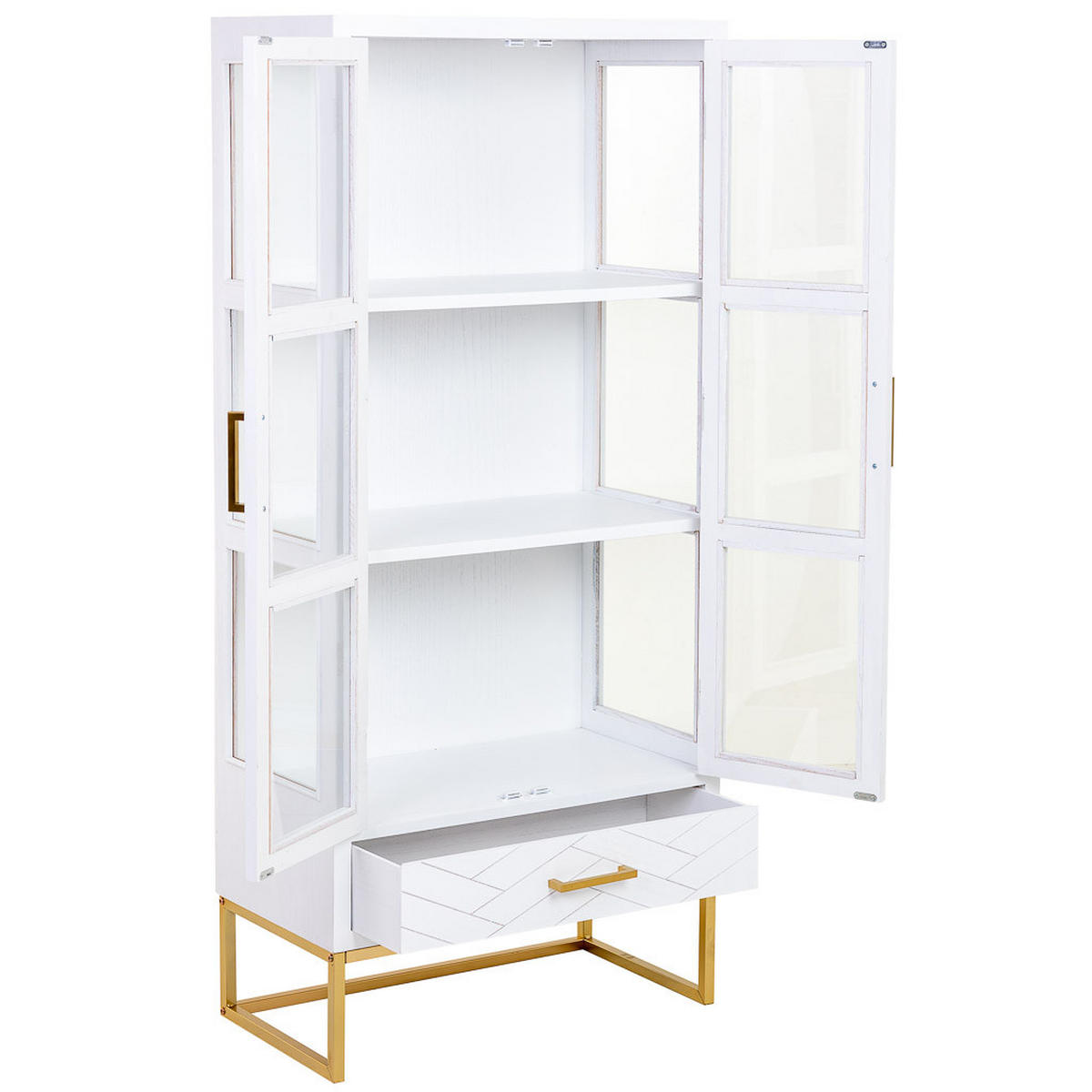 VITRINE mit 2 türen und 1 schublade, holz und metall, 72x40x159 cm - Weiß, Holz (72/158/40cm) - Wanderlust