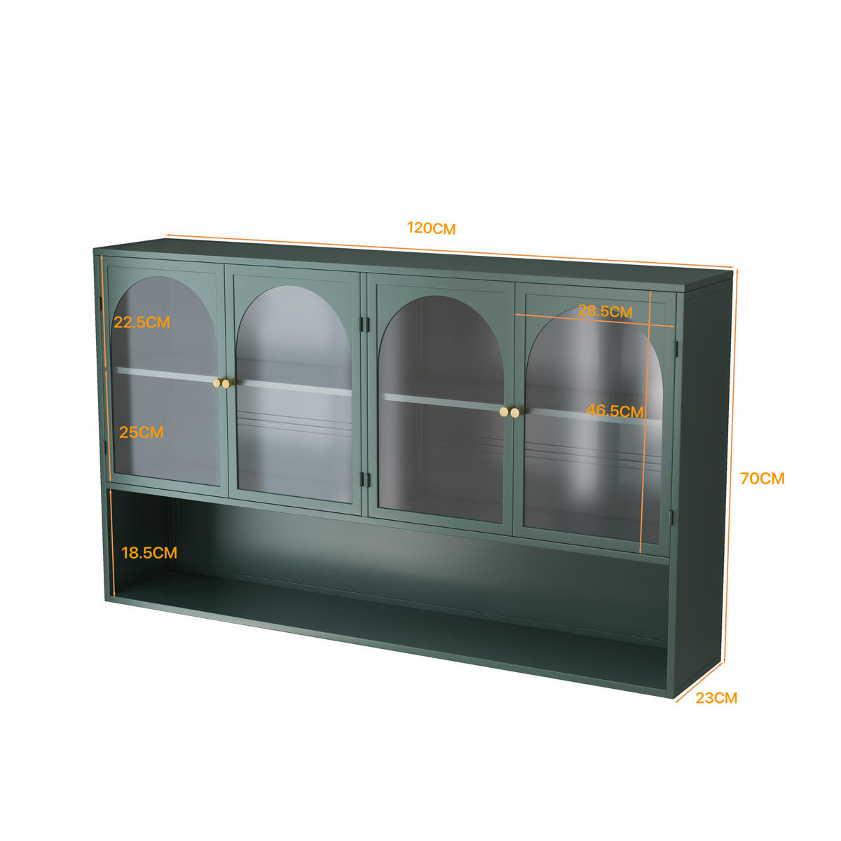 HÄNGESCHRANK DE-38130 120/23/70 cm mit 4 Glastüren Dunkelgrün - Dunkelgrün, Metall (120/70/23cm) - ComfortXL