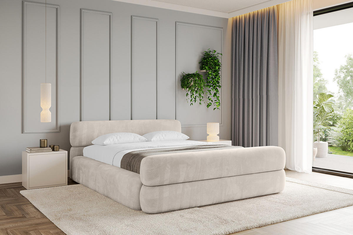 POLSTERBETT mit Bettkasten, Fußteil und Lattenrost, Boxbett mit Matratze H3/H4 - ENORA-Z-V1 120x200 Beige - Beige, Holzwerkstoff/Textil (120/200cm) - ALTDECOR
