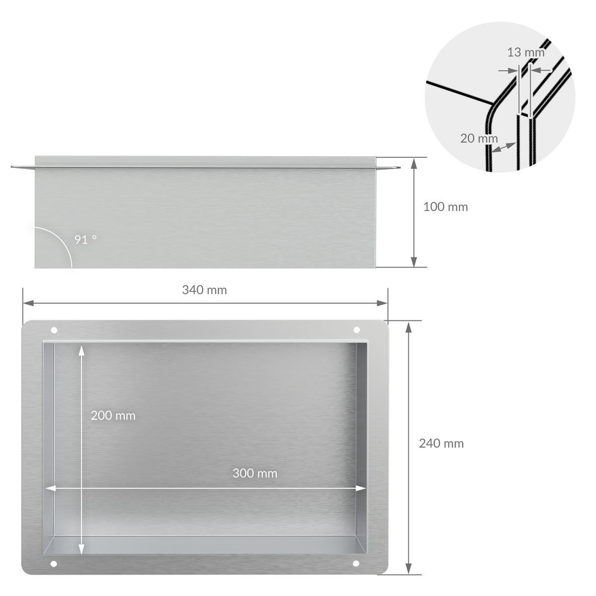 DUSCHNISCHE Silber 30/20 cm - Silberfarben, Metall (24/10/34cm) - LuxeBath