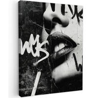 LEINWANDBILD Gesicht - Mund - Graffiti - Schwarz Room Decor 30x40 cm - Schwarz, Textil (30/40cm) - MuchoWow
