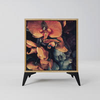 SIDEBOARD NEVERENDING BLOOM, Eichefarben, 57,5x42x70,5 cm, Schwarze Metall-Sternfüße - Eichefarben/Multicolor, Holzwerkstoff/Metall (57.5/70.5/42cm) - SpaceRebels