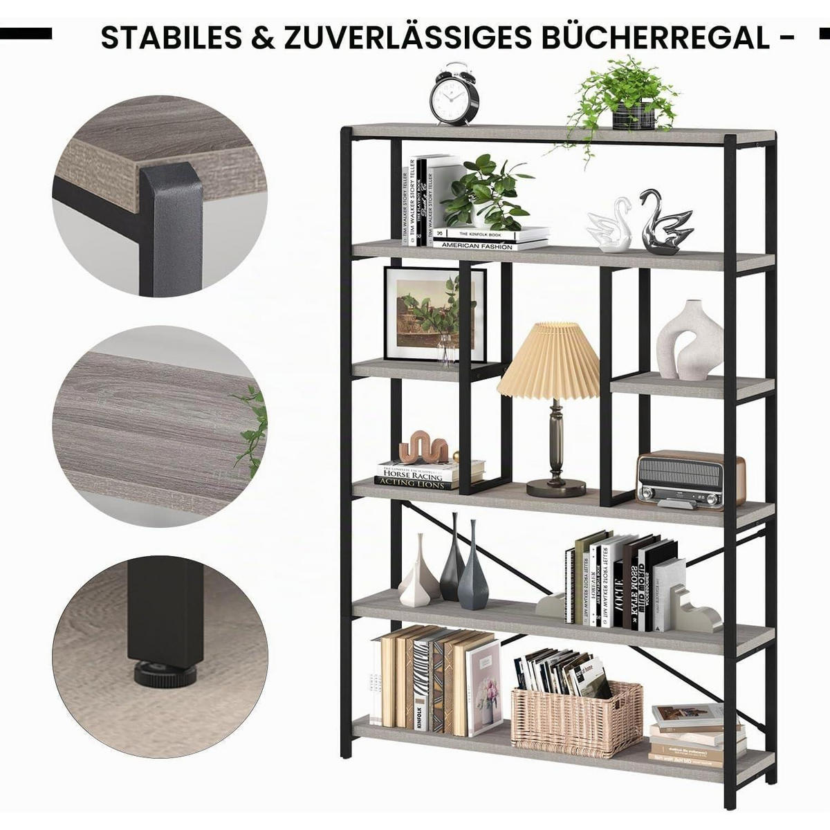 BÜCHERREGAL Industrial Chic Hellgraue Eiche - Grau, Metall (120/180/30cm)