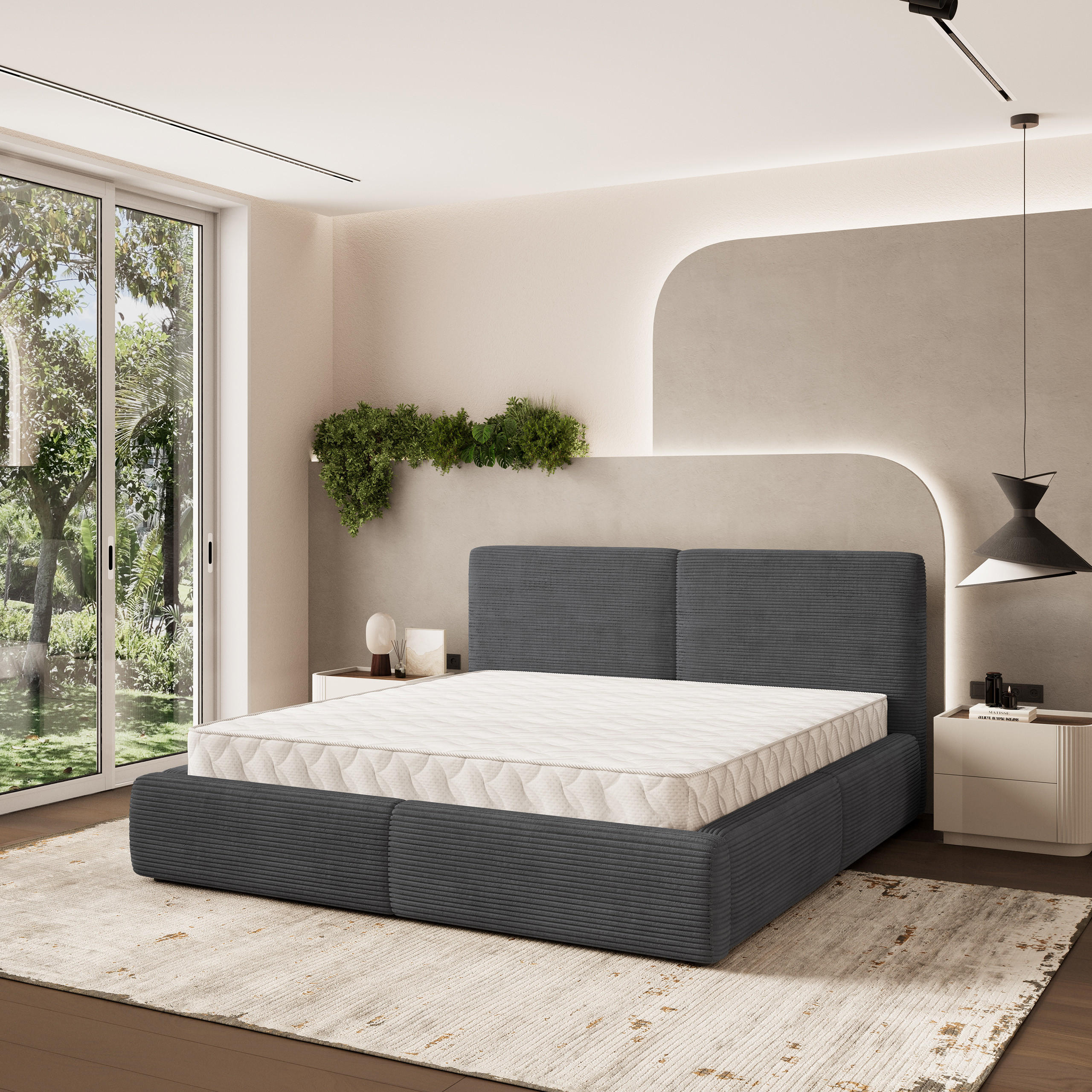 POLSTERBETT FELURO 160x200 cm mit Bettkästen - Graphitfarben - Graphitfarben, Holz (160/200cm) - MASSENO