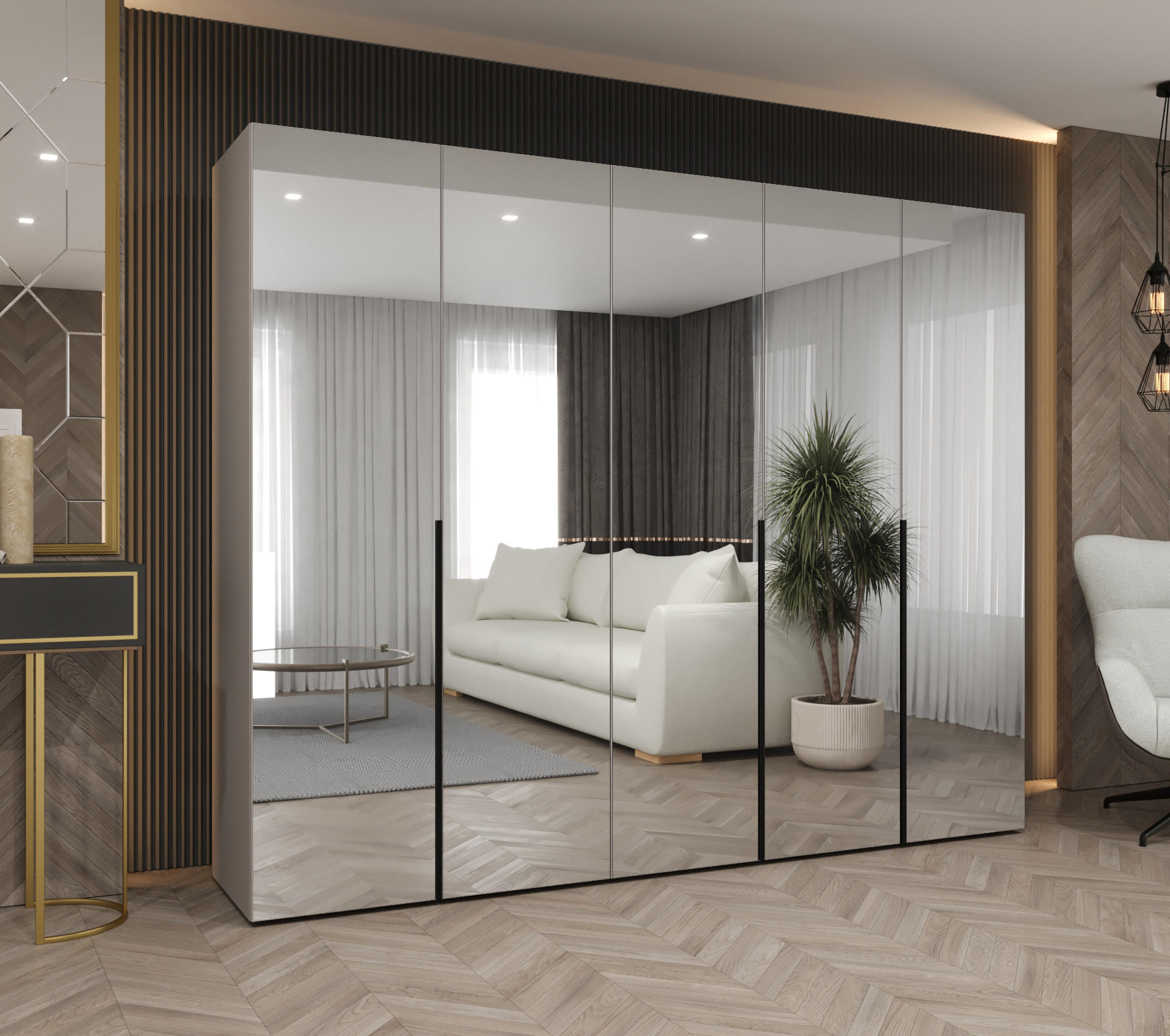 DREHTÜRENSCHRANK 202/250/52 5-türig - Kaschmir/Schwarz, Holz (250/202/52cm) - Abiks Möbel
