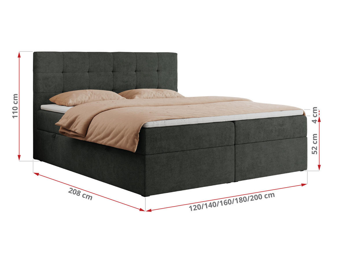 BOXBETT CENTO 120/200 Dunkelgrau Strukture - H4 - Dunkelgrau, Holz/Textil (120/200cm) - MKS