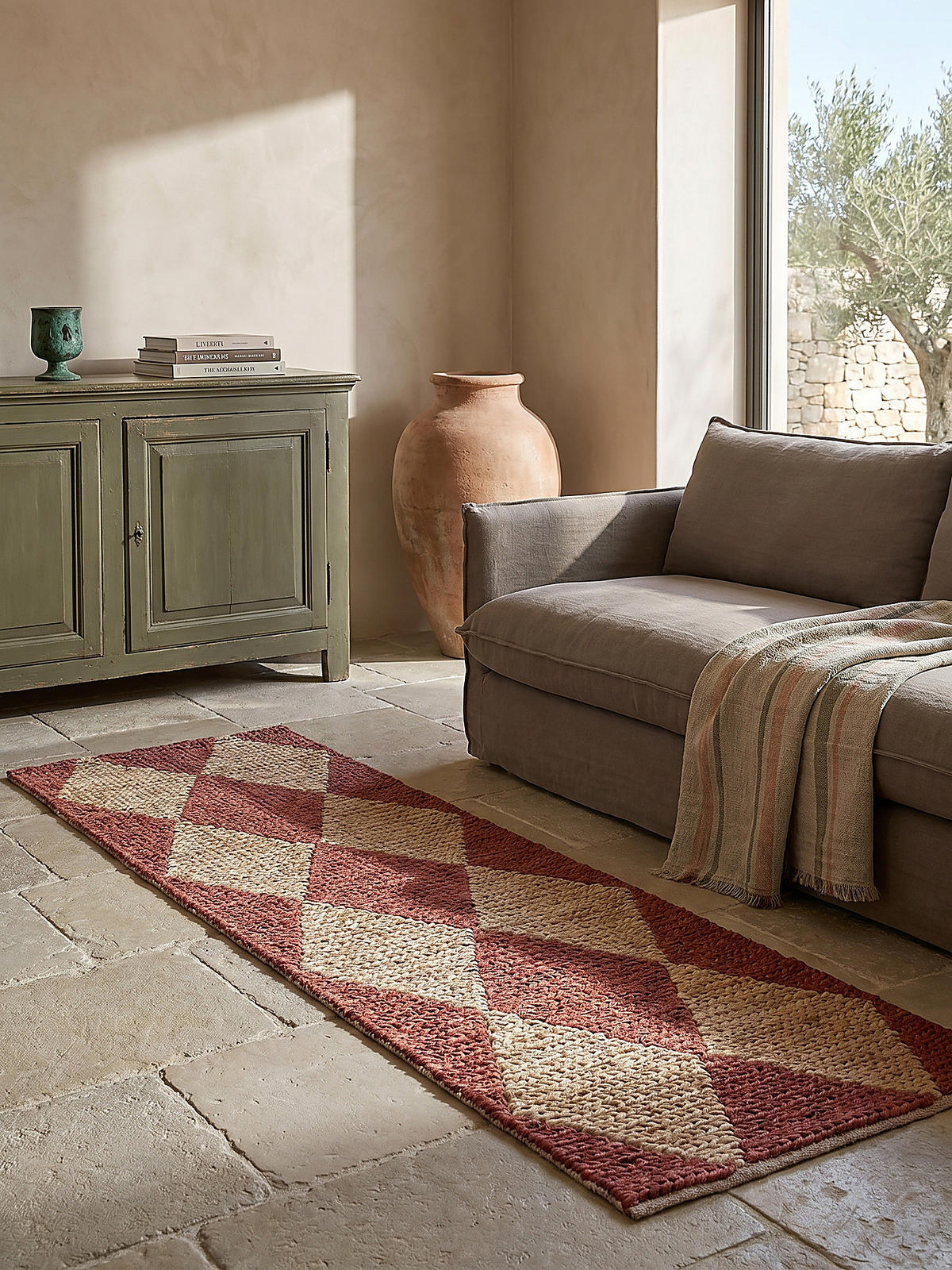 JUTETEPPICH BAIN, mit Rautenmuster, Terrakotta, 60 x 230 cm - Rot, Textil (60/230cm) - KADIMA DESIGN