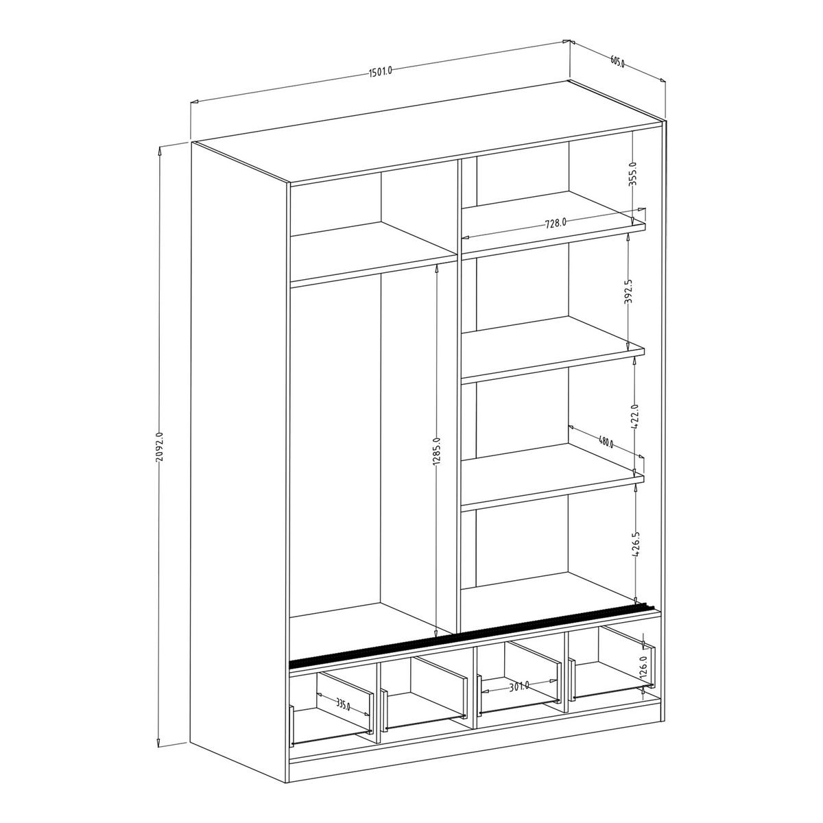 SCHWEBETÜRENSCHRANK BETTINA 150/209/61 cm 2-türig mit Spiegel Eichefarben - Eichefarben, Holzwerkstoff (150/209/61cm) - MASSENO