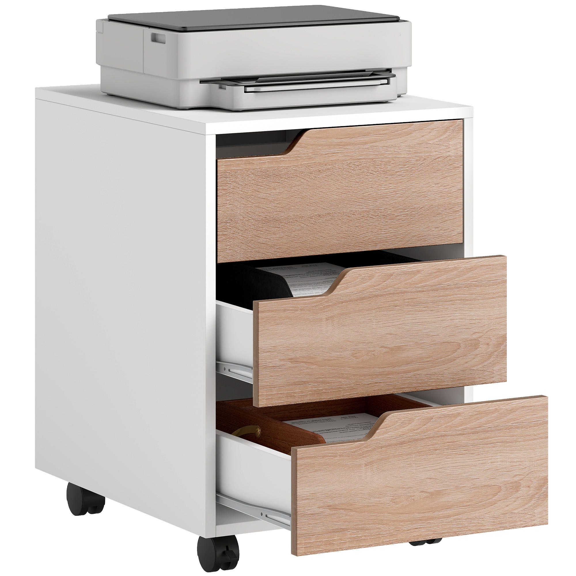 ROLLCONTAINER DE-14467 3 Schubladen, mobil Weiß/Eiche - Weiß, Holzwerkstoff (40/57.5/50cm) - ComfortXL