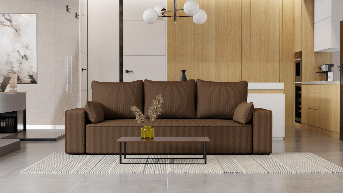 SOFA Vens mit Bettkasten und Schlaffunktion, Cordstoff - Braun, Holzwerkstoff (242/85/95cm)