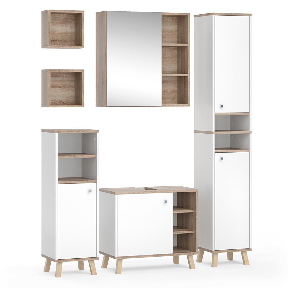 BADRUMSMÖBELSET Senyo Vit 5 delar, med högskåp 54/62/32 cm