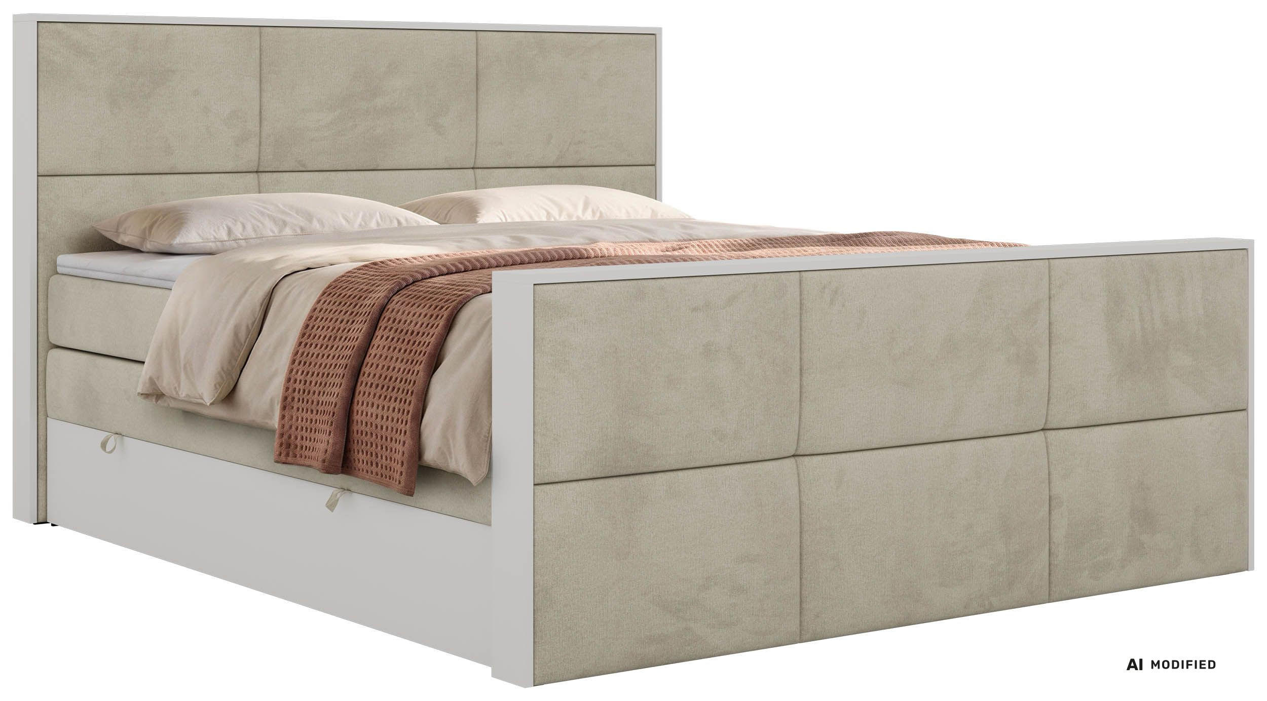 BOXSPRINGBETT DELVIT KING DUO 160/200 - Beige Velvet - Topper T25 - H3 - Beige/Schwarz, Kunststoff/Textil (160/200cm) - MKS