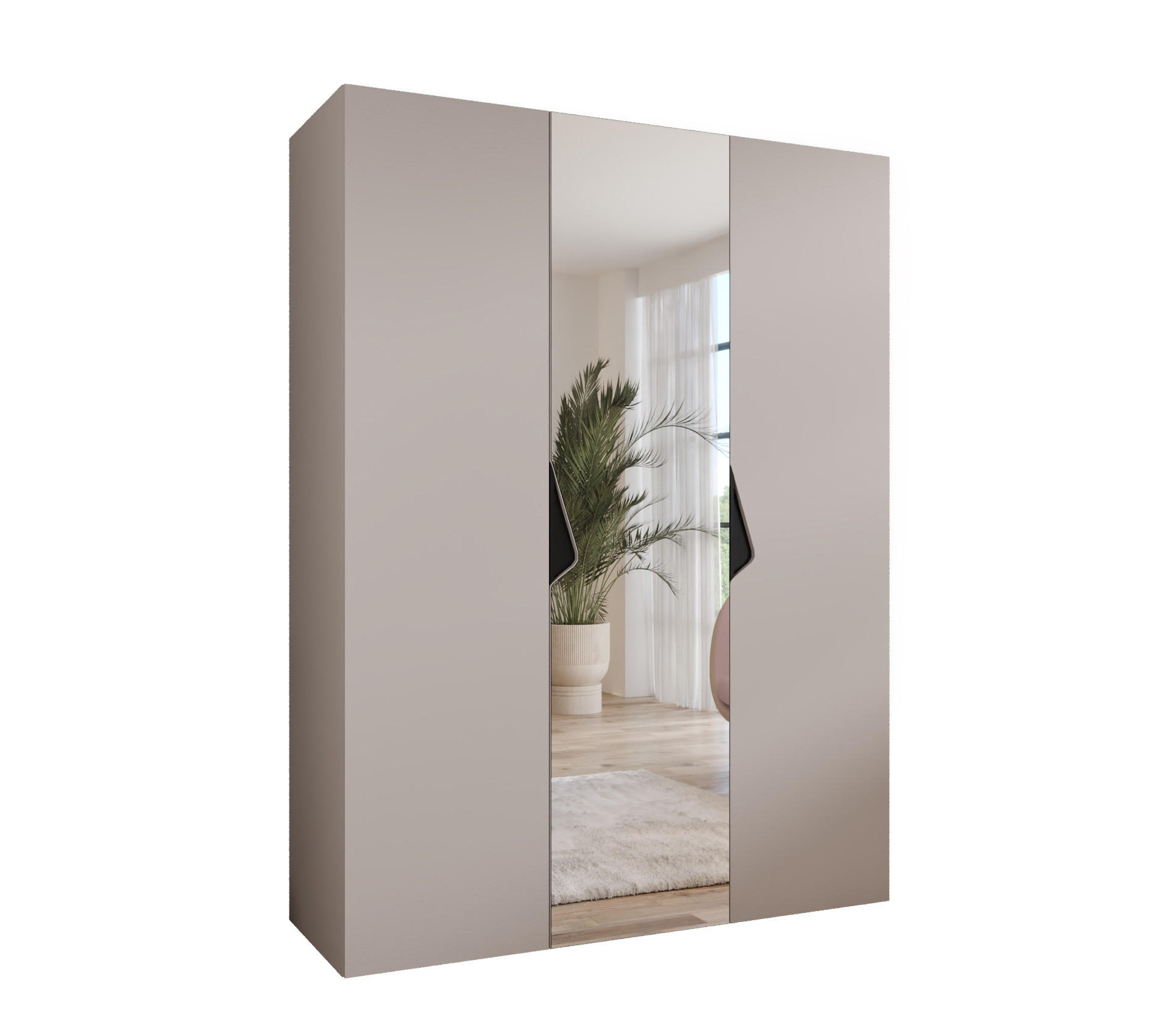 DREHTÜRENSCHRANK 202/150/52 3-türig - Beige/Schwarz, Holz/Metall (150/202/52cm) - Abiks Möbel