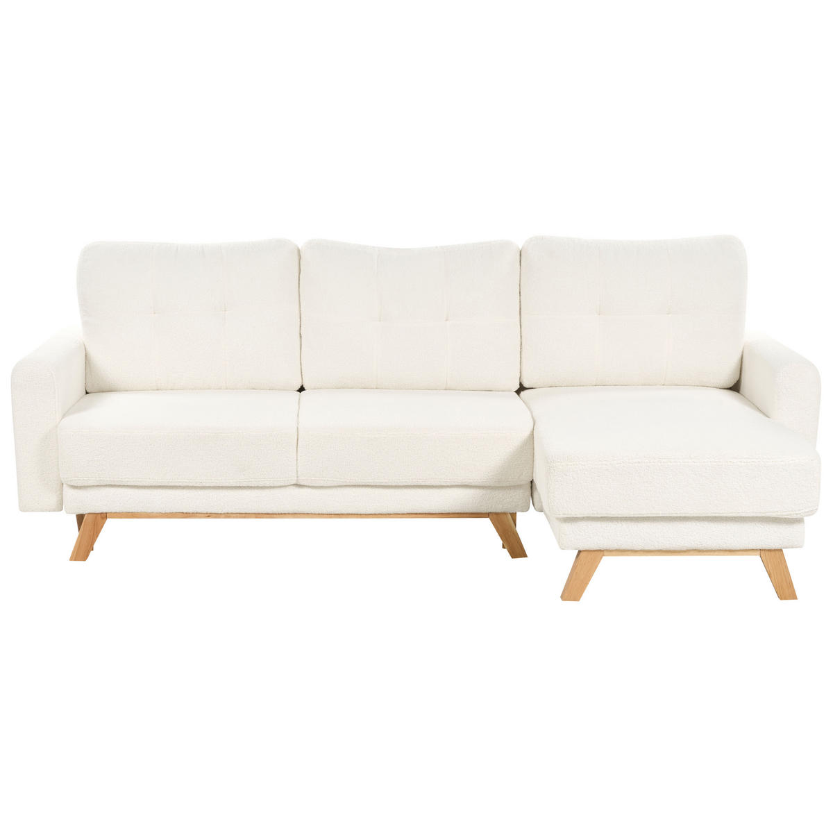 3-SITZER-ECKSOFA Bouclé cremeweiß rechtsseitig mit Schlaffunktion Stauraum Siro - Hellbraun/Weiß, Textil (240/142cm) - Beliani