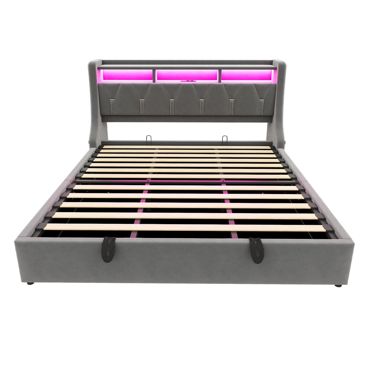 ČALÚNENÁ posteľ, 180/200 cm sivá, zamat, s LED a hydraulickým úložným priestorom - sivá, textil (180/200cm) - BEAOK
