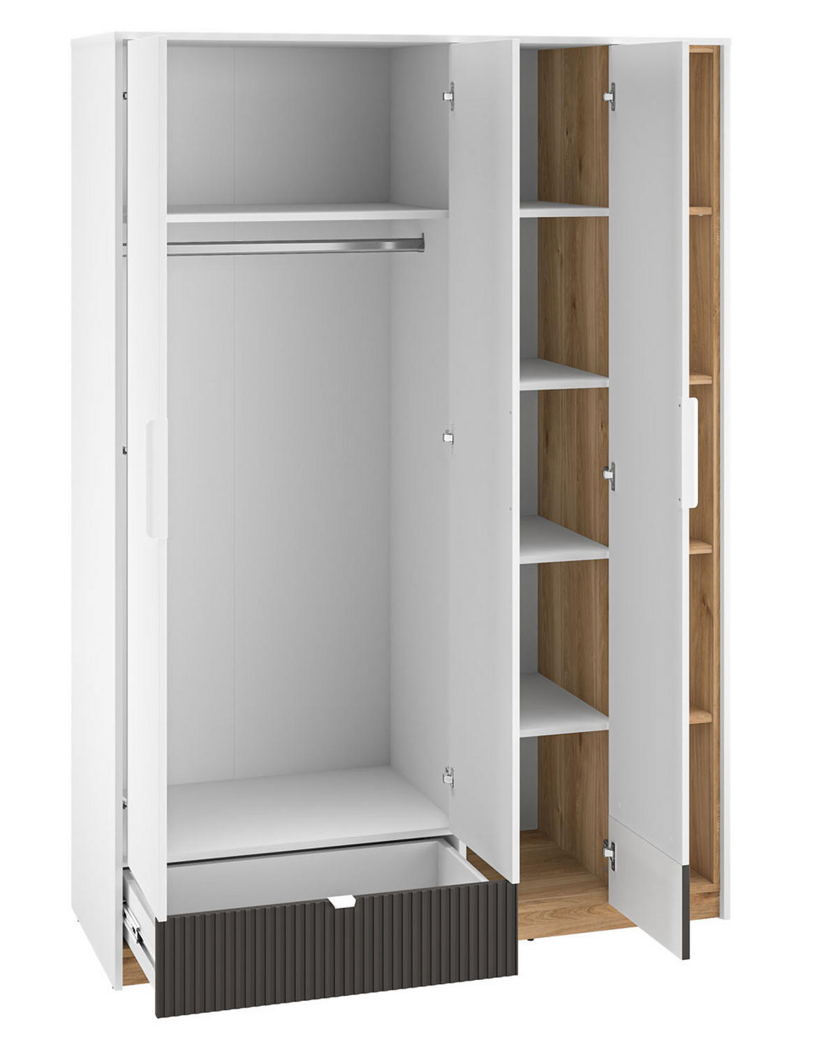 KLEIDERSCHRANK Torino Weiß / Eiche Castello / Graphit 138 / 53 / 196cm - Weiß, Holz/Holzwerkstoff (138/196/53cm) - Feldmann-Wohnen