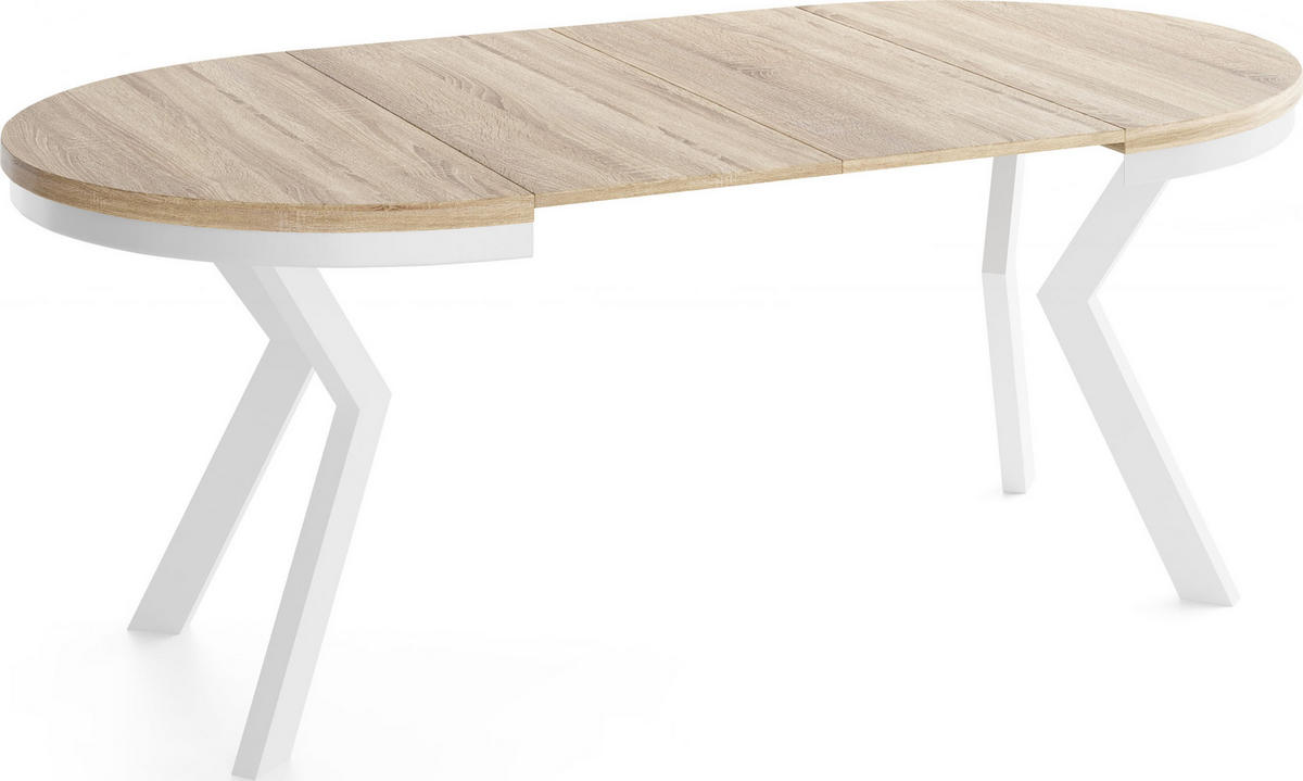 ESSTISCH Savio Weiß Neo rund ausziehbar verlängerbar, Eiche Sonoma Hellbraun 90-190/90/77 cm - Weiß/Sonoma Eiche, Holz/Holzwerkstoff (90/90/77cm) - WFL GROUP