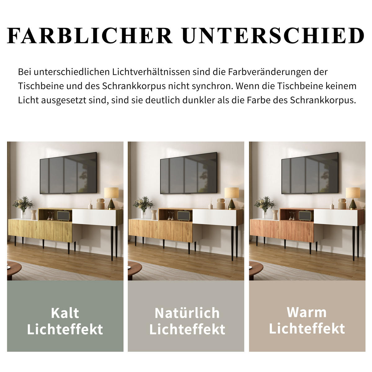 TV-SCHRANK Lowboard verstellbar modular Holzoptik weiß Metallbeine - Weiß, Holz (220/63.5/30cm) - LEBENLANG