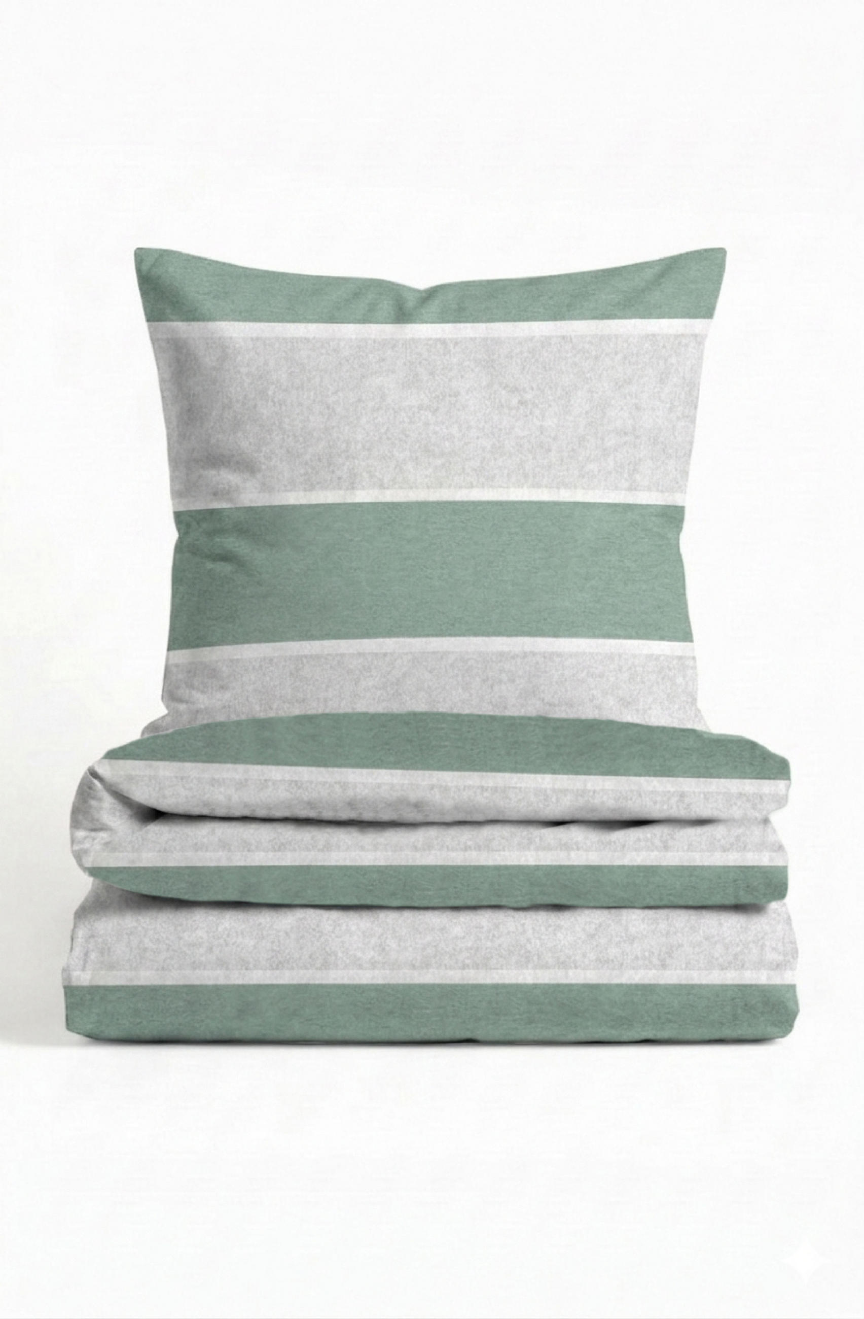 BETTWÄSCHE-GARNITUR Premium Melange Blockstreifen fichte, 155x220 cm + 80x80 cm - Dunkelgrün, Textil (155/220cm) - biberna