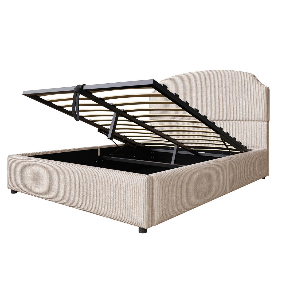 POLSTERBETT 140/200 cm mit hydraulischem Bettkasten und großem Kopfteil, Beige - Beige, Holzwerkstoff (140/200cm) - Redom