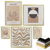 WANDBILDER 5er Set - 50x50 cm & 20x30 cm & 40x60 cm Goldrahmen - Abstrakte Formenmuster - Goldfarben, Kunststoff (40/60cm) - ArtPrintCave