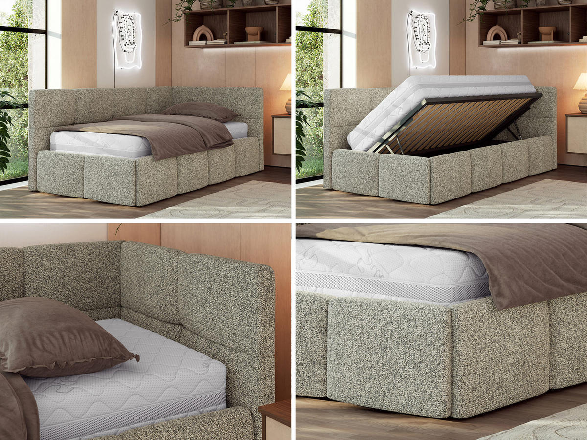 JUGENDBETT ARVO 90/200 - Grau Strukture - Multipocket-Matratze - Rechts Seite - Grau, Textil (90/200cm) - MKS