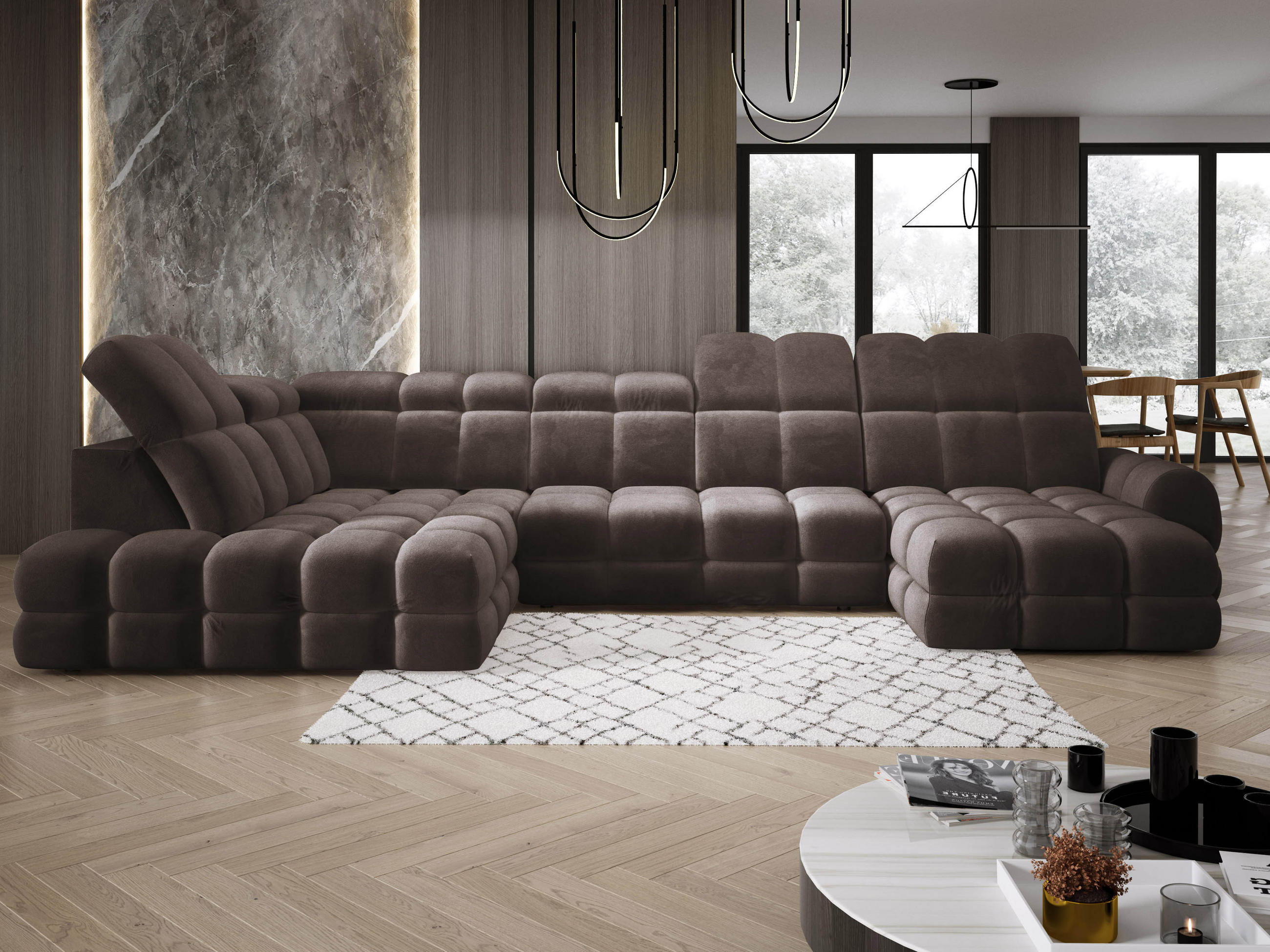 ECKSOFA TOLLO Salvador-stoff U-form 400x217x105 cm grau - Hellgrau, Holz/Textil (400/217cm) - DomoHome
