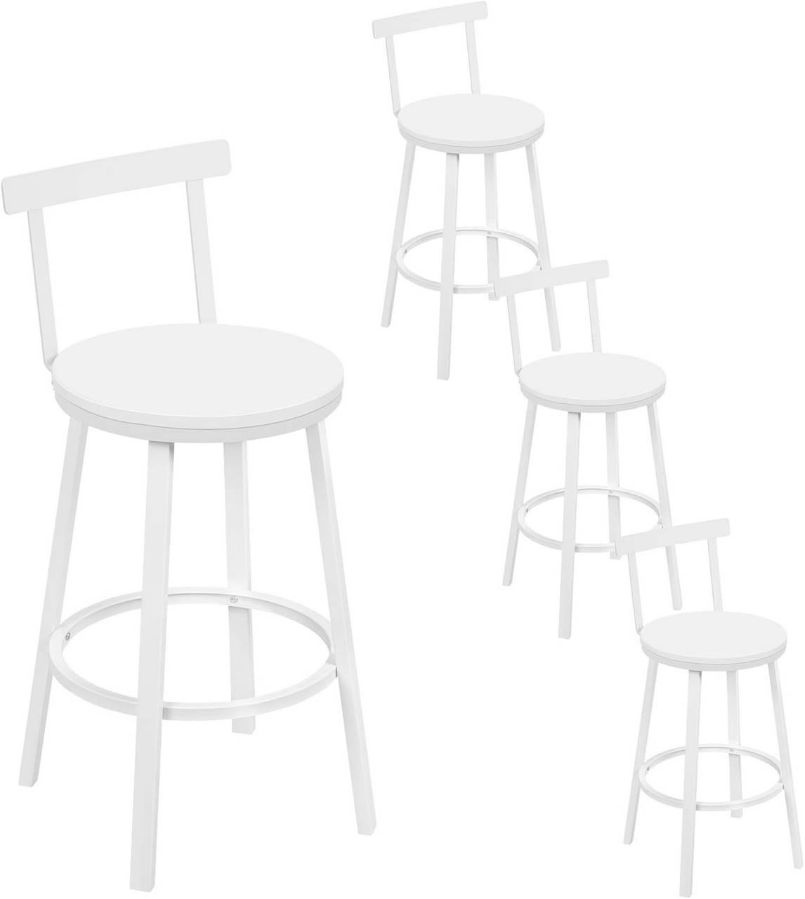 BARHOCKER 4er Set mit Lehne, Weiß - Weiß, Holzwerkstoff/Metall (51.5/89/51.5cm) - Woltu