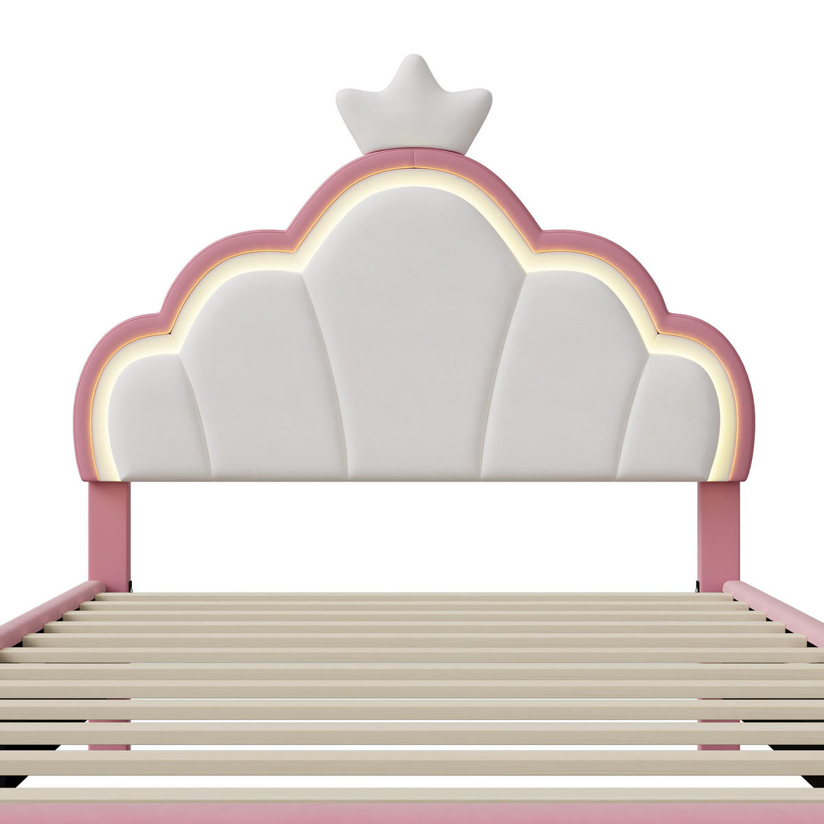 KINDERBETT 90x200 cm Krone LED Lattenrost rosa - Rosa, Holz (90/200cm) - LEBENLANG