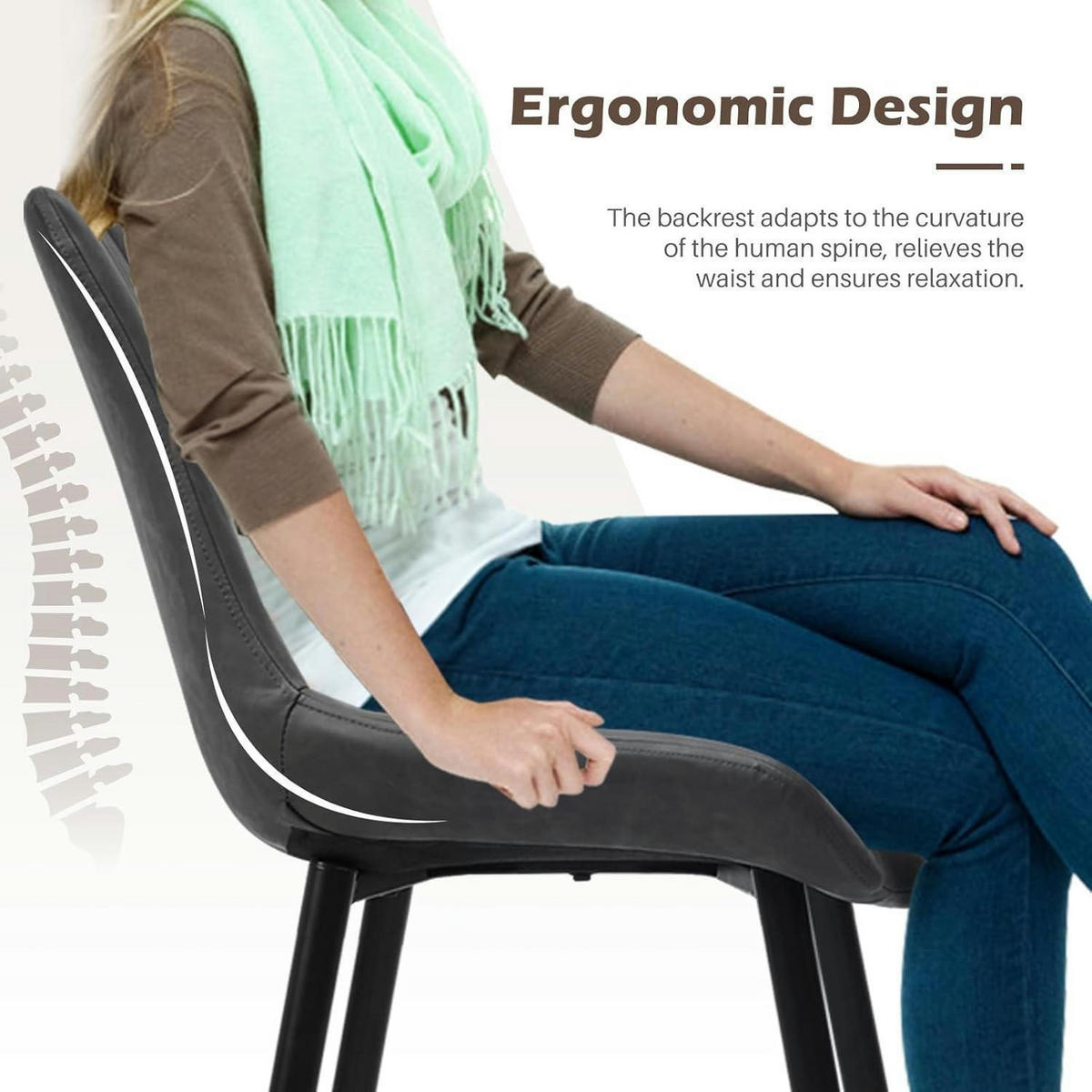 ESSZIMMERSTÜHLE 2er Set Kunstleder Grau, ergonomisch gepolstert - Grau, Kunststoff (53/89/45cm)