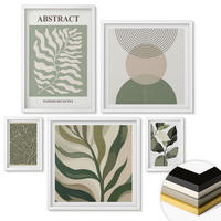 WANDBILDER 5er-Set - 50x50 cm & 20x30 cm & 40x60 cm Weißer Rahmen - Blätter geometrische Formen abstrakt - Weiß, Kunststoff (40/60cm) - ArtPrintCave